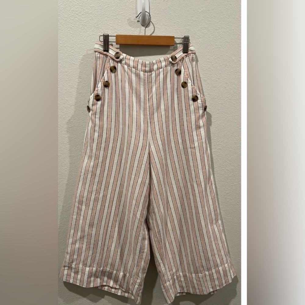American Eagle Striped Wide Leg Linen/Cotton Blend Crop Pants NWT L